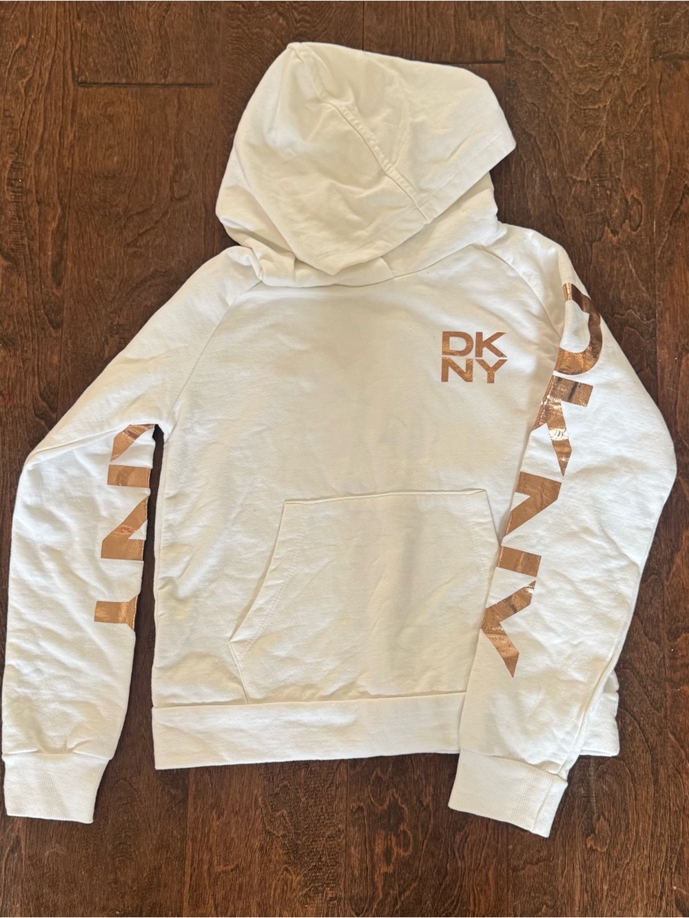 DKNY White Hoodie with Rose Gold Logo